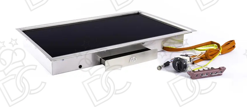 Built-in glass-ceramic fry-top – smooth surface – with drip tray, remote control, and stainless steel frame