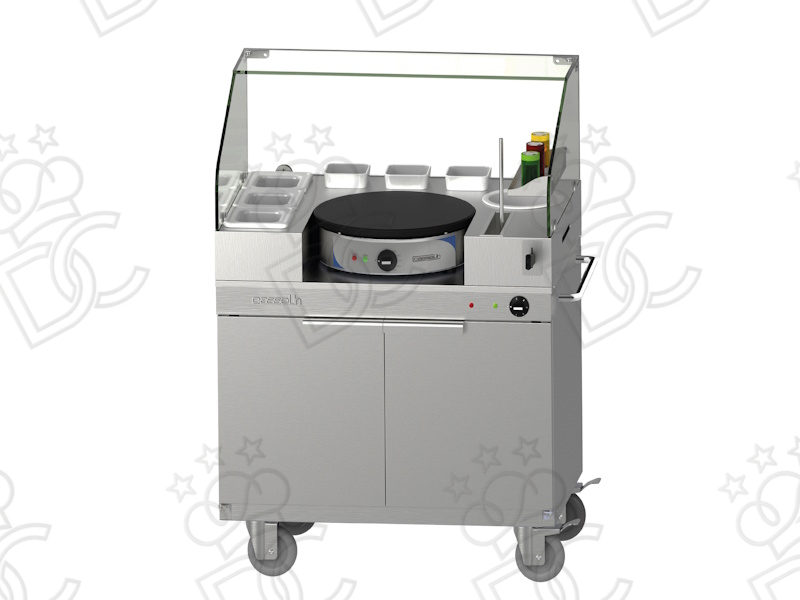 Trolley with integrated crepe maker Ø40 cm and removable protective glass
