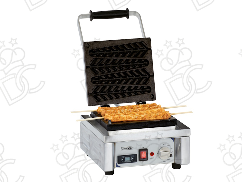 Waffle maker - corn-shaped plate with 90° opening