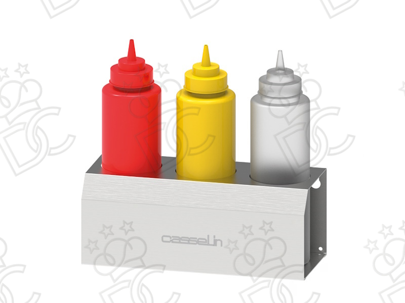 Sauce dispenser holder - 3 bottles of 1L with 1 spout