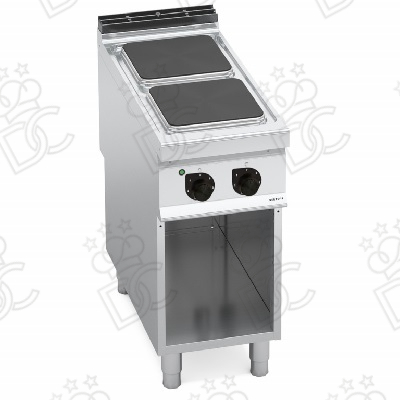 Electric stove with 2 square hotplates on open base