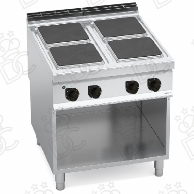 Cucina elettrica 4 piastre quadre su vano a giorno