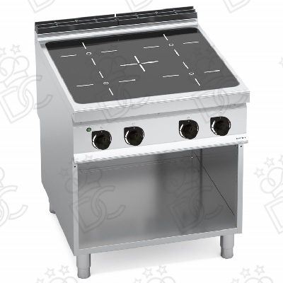 Cuisinière vitrocéramique 4 zones sur compartiment ouvert