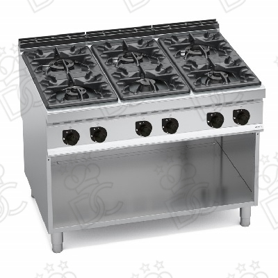 Cucina a gas 6 fuochi su vano a giorno