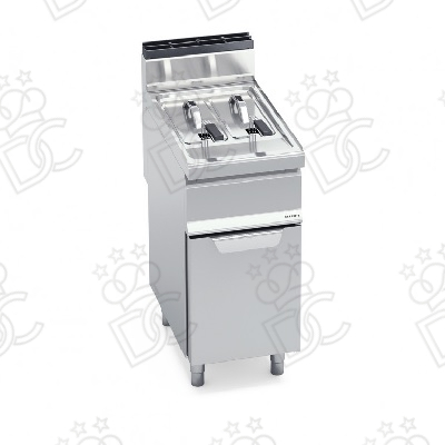 Friteuse à gaz 2 cuves 7+7 litres sur meuble