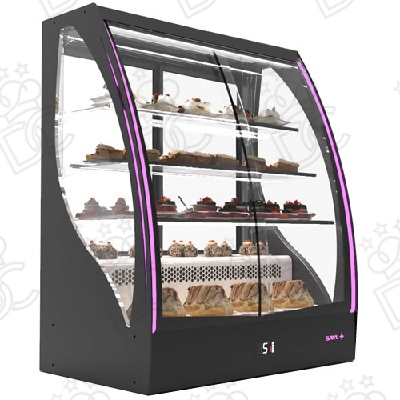 Refrigerated display showcase with curved glass – front and rear access