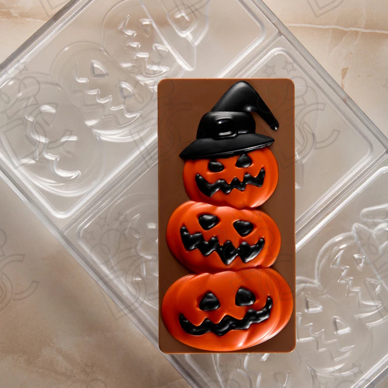 Moule pour tablettes en chocolat HALLOWEEN FRIENDS - 3 empreintes mm 154x77x15h