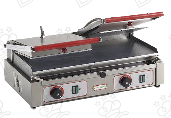 Double toaster grill in chromed steel - smooth base and ribbed lids