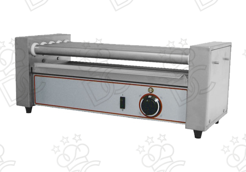 Hot dog cooker with 5 stainless steel rollers
