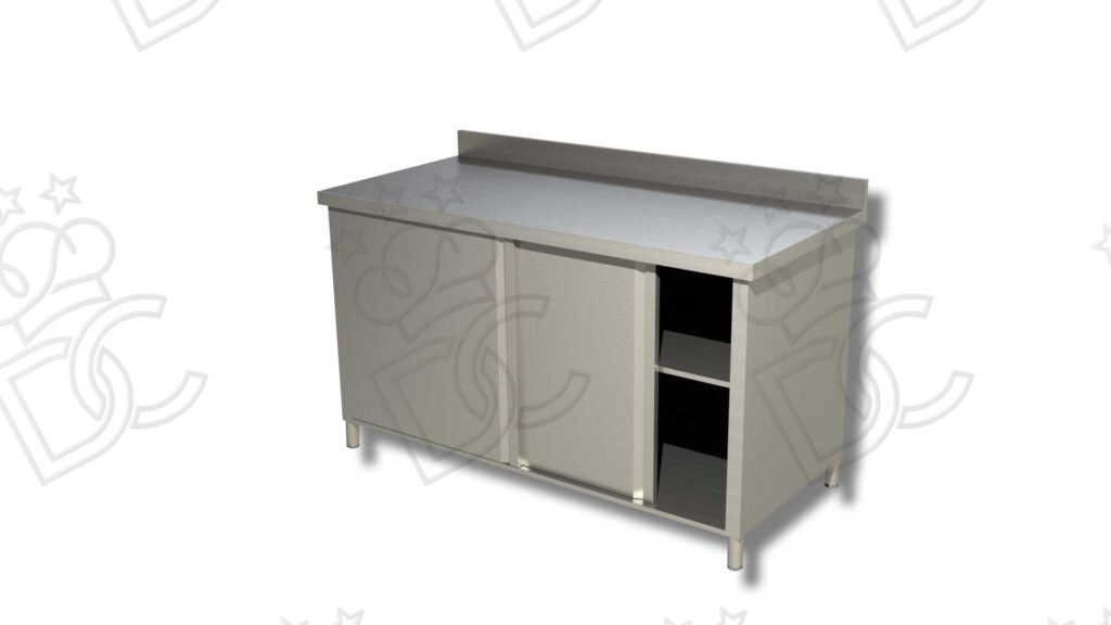 Tavolo armadiato con porte scorrevoli - Profondità 60cm - Un ripiano interno - Con Alzatina