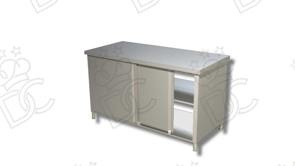 Table armoire avec portes coulissantes - Profondeur 60 cm - Une étagère intérieure - Compartiment traversant - Sans levier