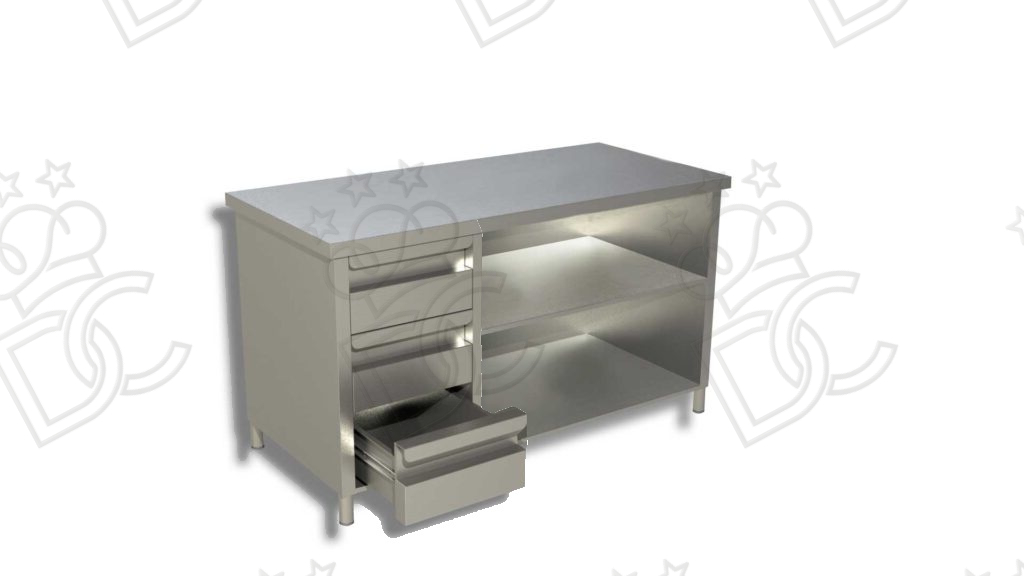 Tavolo da lavoro armadiato con cassettiera a sinistra-  Profondità 60cm - Senza Alzatina