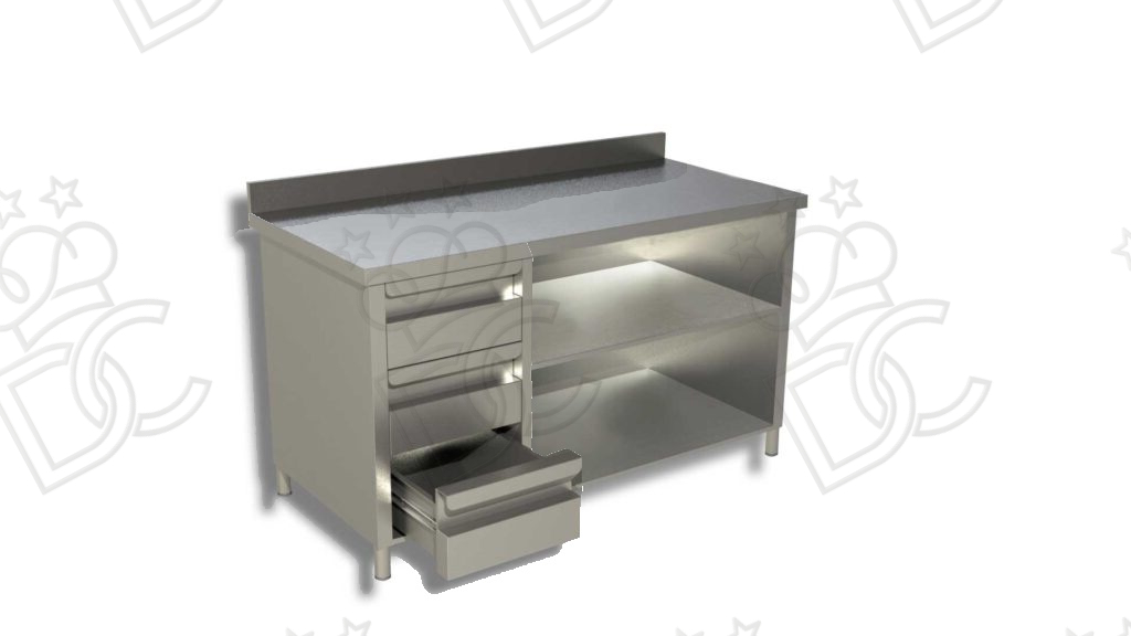 Tavolo da lavoro armadiato con cassettiera a sinistra-  Profondità 60cm - Con Alzatina