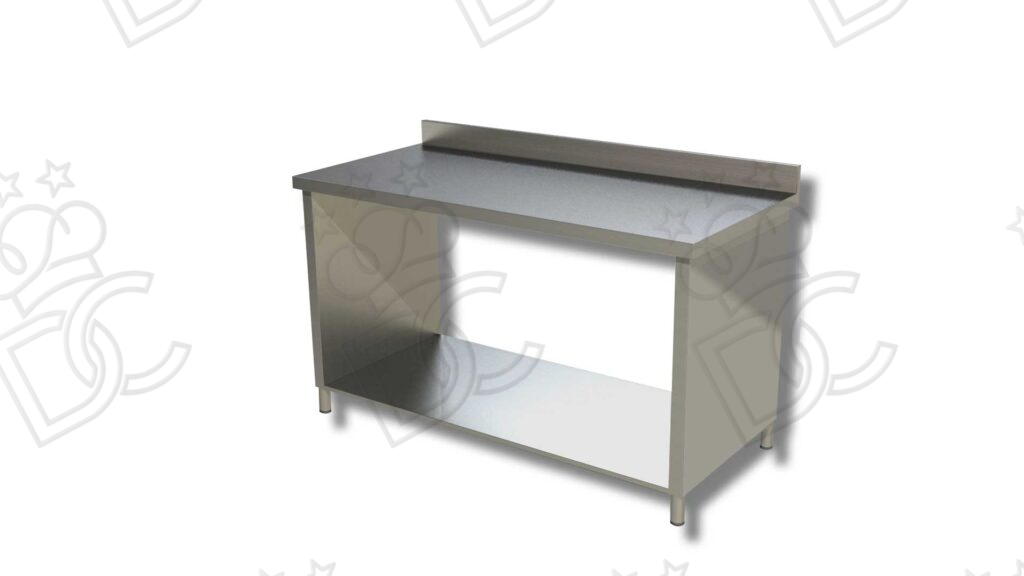Table de travail avec côtés fermés et étagère inférieure - Réalisé en Acier Inox AISI304 - Profondeur 60cm - Avec dosseret