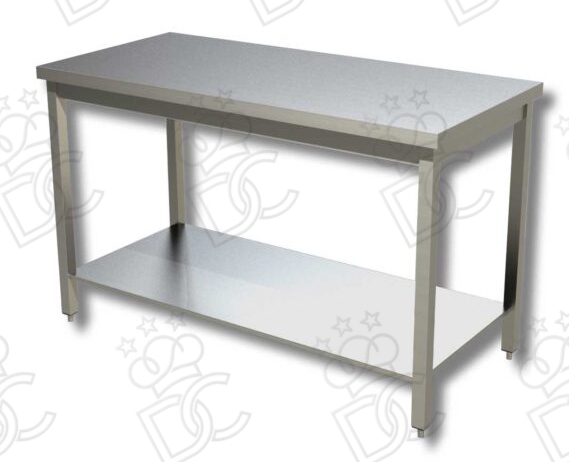 Table de travail sur pieds et étagère inférieure - Fabriqué en acier inoxydable AISI304 - Profondeur 60 cm - Sans levier