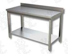 Tables de travail en acier inox AISI304 - AVEC DOSSIER - Sur châssis ou avec une ou deux étagères - Pieds en tube carré - ENTREZ POUR DÉCOUVRIR TOUTES LES OPTIONS DISPONIBLES