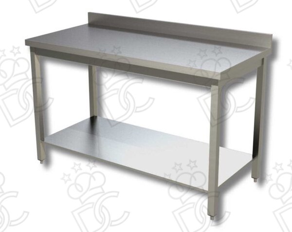 Table de travail sur pieds avec étagère inférieure - Réalisé en Acier Inox AISI304 - Profondeur 60cm - Avec dosseret