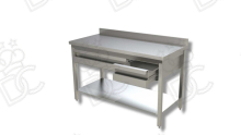Work tables in AISI304 stainless steel with inline drawers - WITH BACKSPLASH - On Frame or with Shelf - CLICK TO DISCOVER ALL AVAILABLE OPTIONS