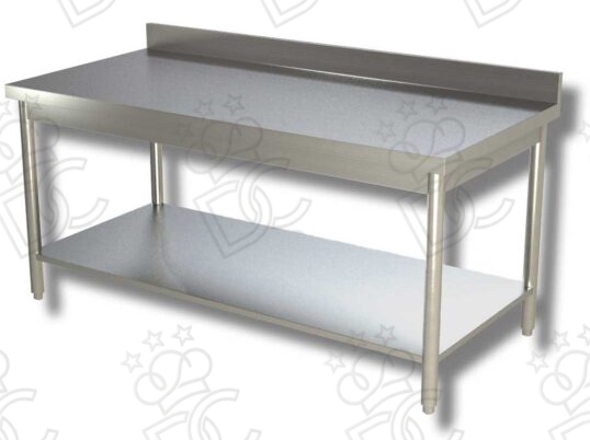 Tavolo da lavoro su gambe e ripiano inferiore - Realizzato in Acciaio Inox AISI304 - Profondità 60cm - Con Alzatina