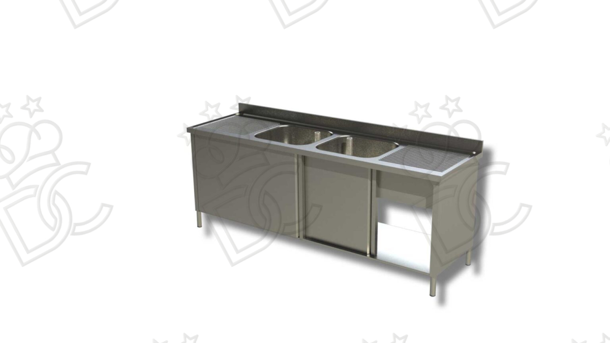 Lavatoio 2 vasche + 2 gocciolatoi dx e sx su armadio con porte scorrevoli