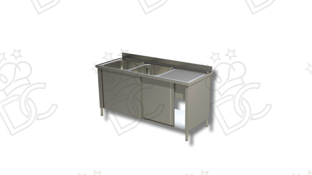 Lavatoio 2 vasche + gocciolatoio dx su armadio con porte scorrevoli
