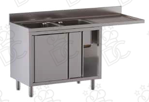 Lavatoio 2 vasche su armadio 2 porte scorrevoli + gocciolatoio dx e vano lavastoviglie