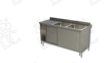 Lavatoio 2 vasche + gocciolatoio sx su armadio con porte scorrevoli