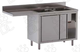 Lavatoio 2 vasche su armadio 2 porte scorrevoli + gocciolatoio sx e vano lavastoviglie