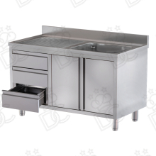 Lavatoio 1 vasca + gocciolatoio sx su armadio con due porte battente e cassettiera verticale sx 3 cassetti
