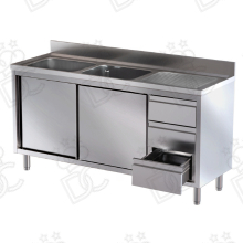 Lavatoio 2 vasche + gocciolatoio dx su armadio con due porte scorrevoli e cassettiera verticale dx 3 cassetti