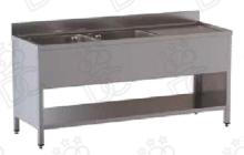 Lavatoio su fianchi 2 vasche + gocciolatoio dx con ripiano