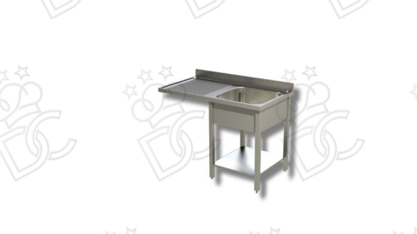 Lavatoio 1 vasca su gambe e ripiano + gocciolatoio sx e vano lavastoviglie