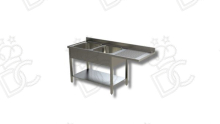 Lavatoio 2 vasche su gambe e ripiano + gocciolatoio dx e vano lavastoviglie