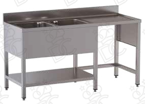Lavatoio 2 vasche su gambe + gocciolatoio dx e vano pattumiera