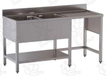 Lavatoio 2 vasche su gambe + gocciolatoio dx e vano pattumiera