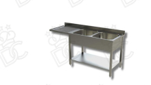 Lavatoio 2 vasche su gambe e ripiano + gocciolatoio sx e vano lavastoviglie