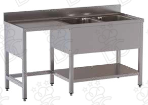 Lavatoio 2 vasche su gambe + gocciolatoio sx e vano pattumiera