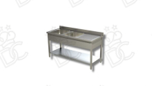Lavatoio su gambe quadre 2 vasche + gocciolatoio dx con ripiano