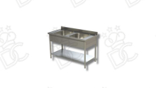 Lavatoio su gambe quadre 2 vasche con ripiano