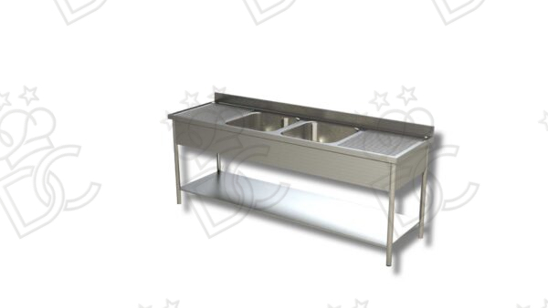 Lavatoio su gambe tonde 2 vasche + 2 gocciolatoi dx/sx con ripiano