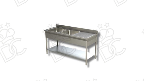 Lavatoio su gambe tonde 2 vasche + gocciolatoio dx con ripiano