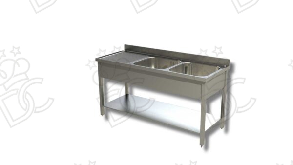 Lavatoio su gambe tonde 2 vasche + gocciolatoio sx con ripiano