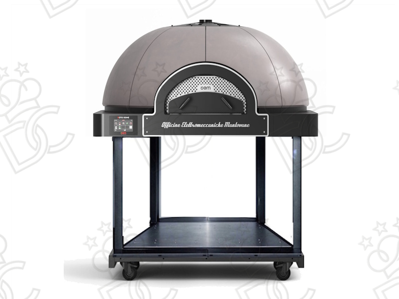 Forno elettrico “a cupola” con piano di cottura rotante (ø 104 cm) - su supporto ribaltabile aperto con ruote