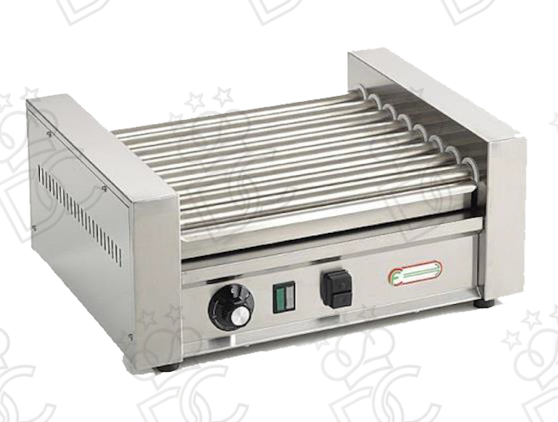 Hot dog roller grill with 8 stainless steel rollers