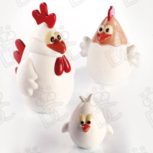 Kit chicken family, 3 dimensions :
A 120 x 135 x h 190 mm
B 135 x 110 x h 145 mm
C 85 x 75 x h 90 mm