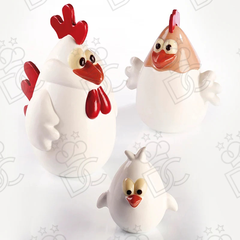 Kit chicken family, 3 dimensions :A 120 x 135 x h 190 mmB 135 x 110 x h 145 mmC 85 x 75 x h 90 mm