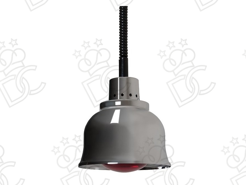 Infrared heat lamp in polished chrome-plated copper - red light